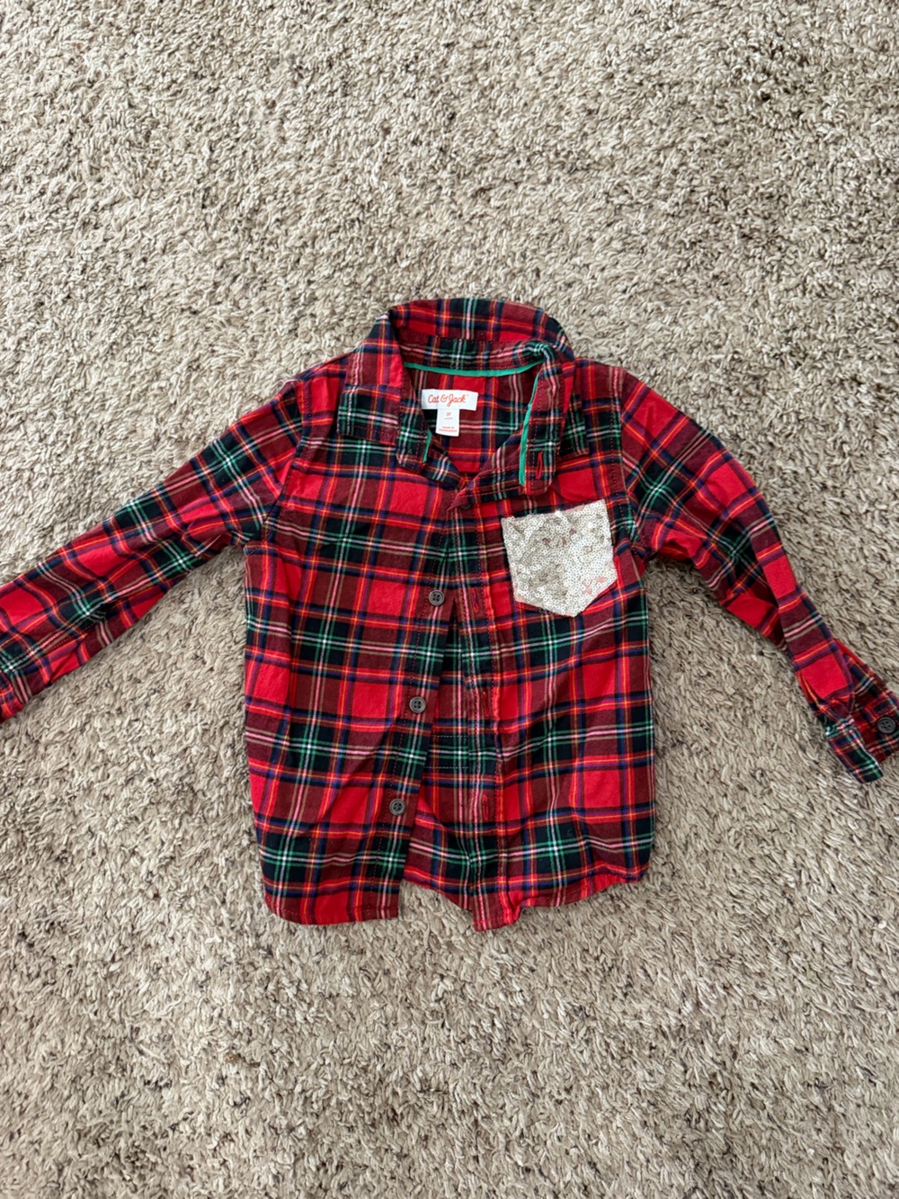 Christmas Cat & Jack Red Plaid Button-Front Kids Shirt